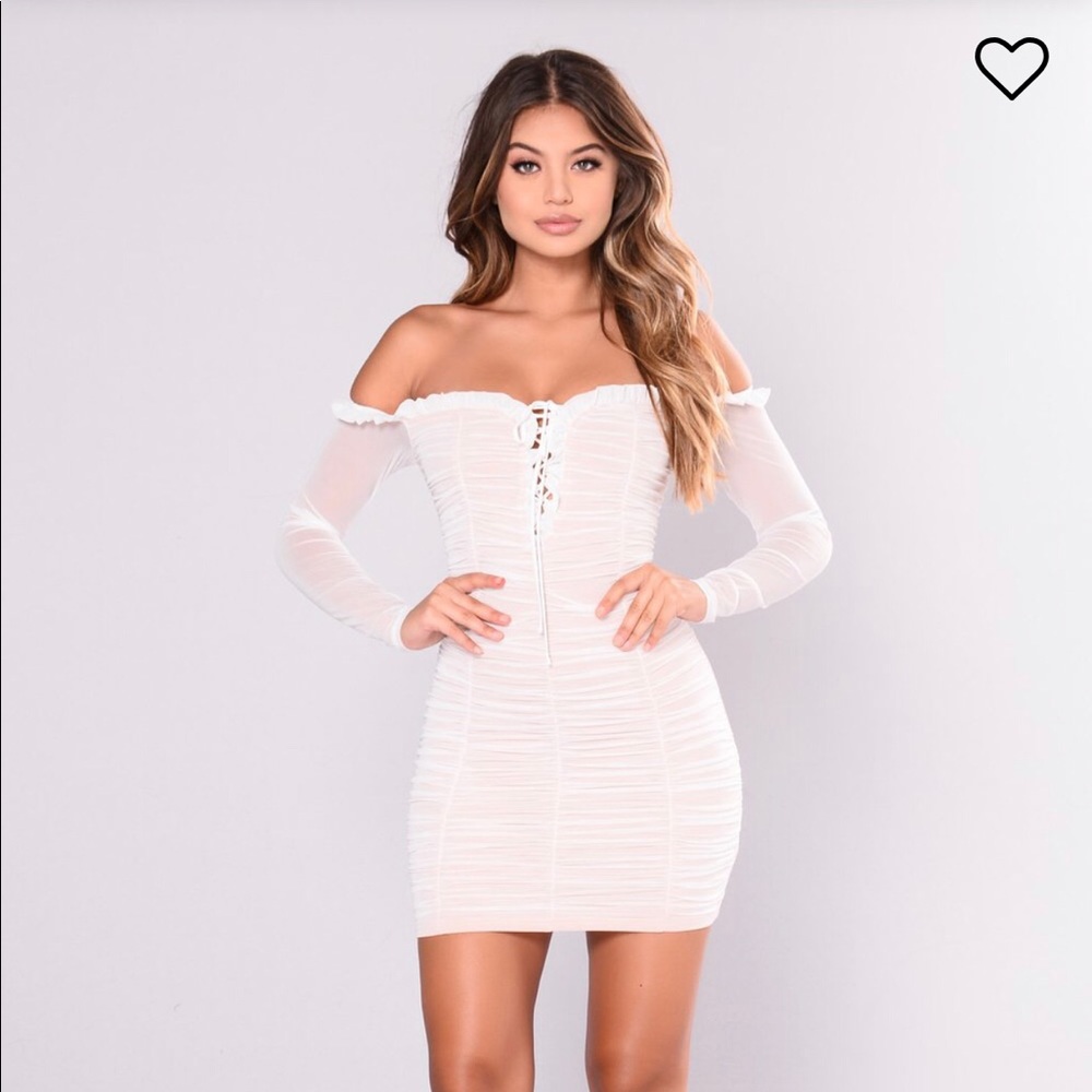 Off the Shoulder White Maura Mesh Dress